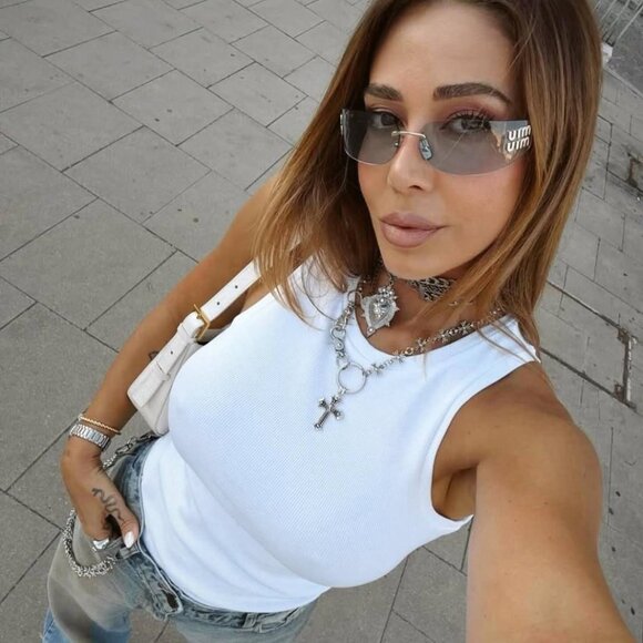 Miu Miu MUA51S 5AK50K Sunglasses Gold Rectangle Frame, Light Grey Lenses main image 6